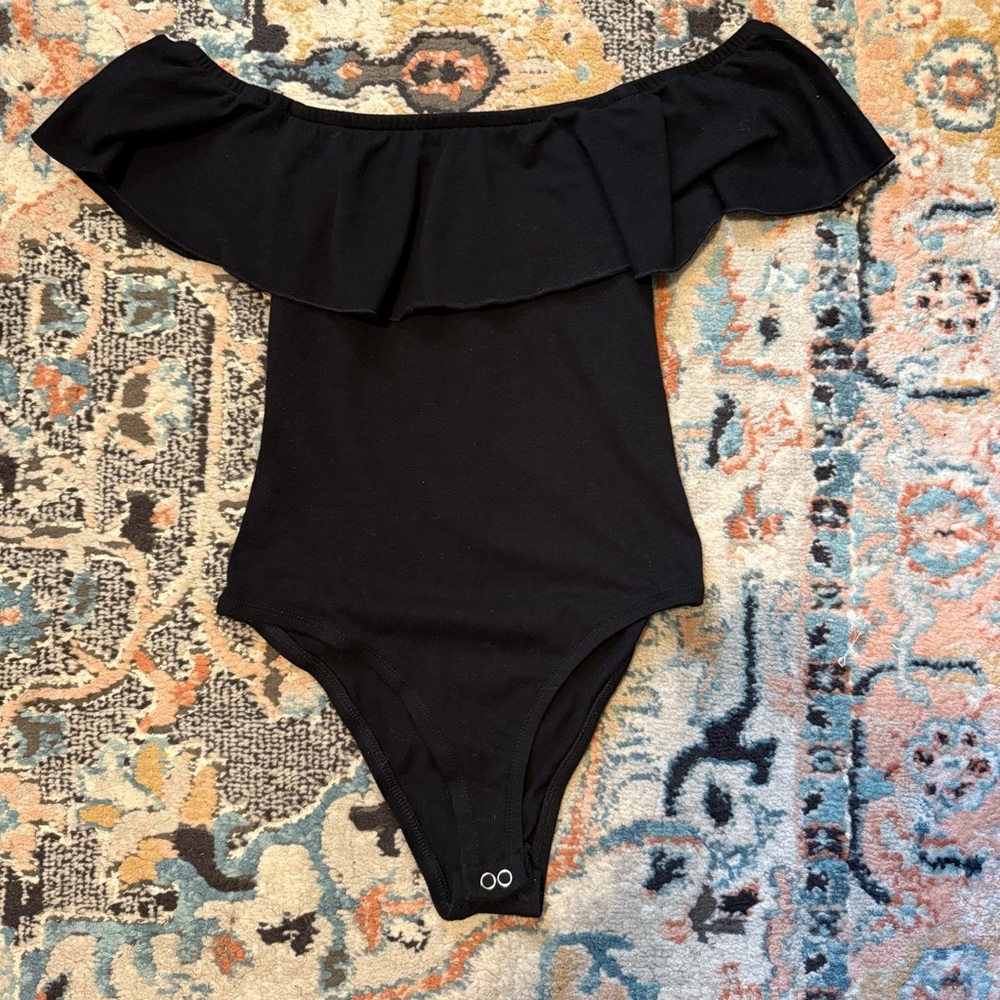 Bluenotes Black Ruffle Bodysuit